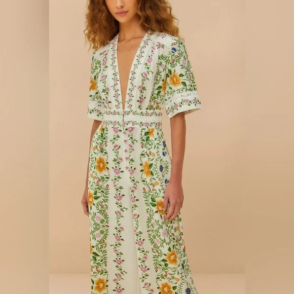 FARM Rio Off-White Folk Floral Lenzing™ Ecovero™ Euroflax™ Jumpsuit - Picture 5 of 5